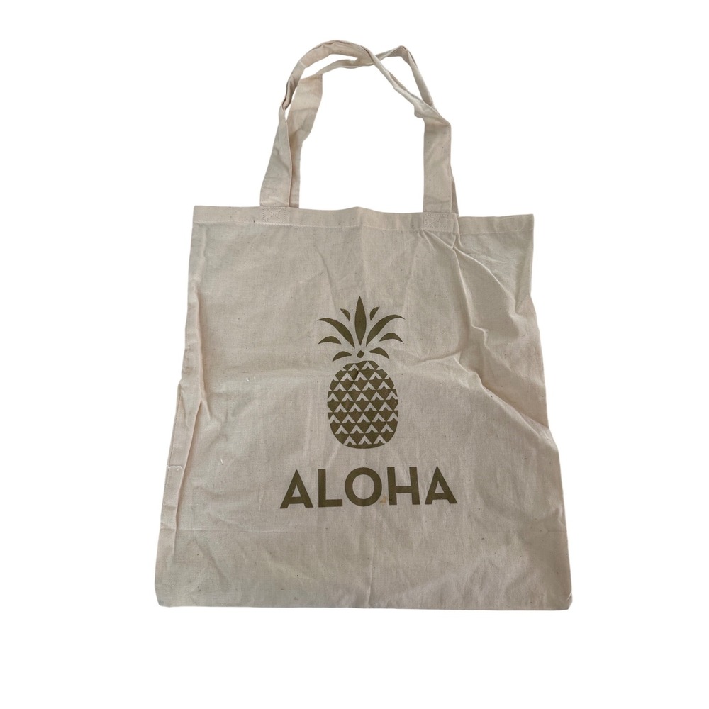 Aloha Pineapple Canvas Tote Bag Cream Gold‎ Tropical Reusable Shopper Beach Bag